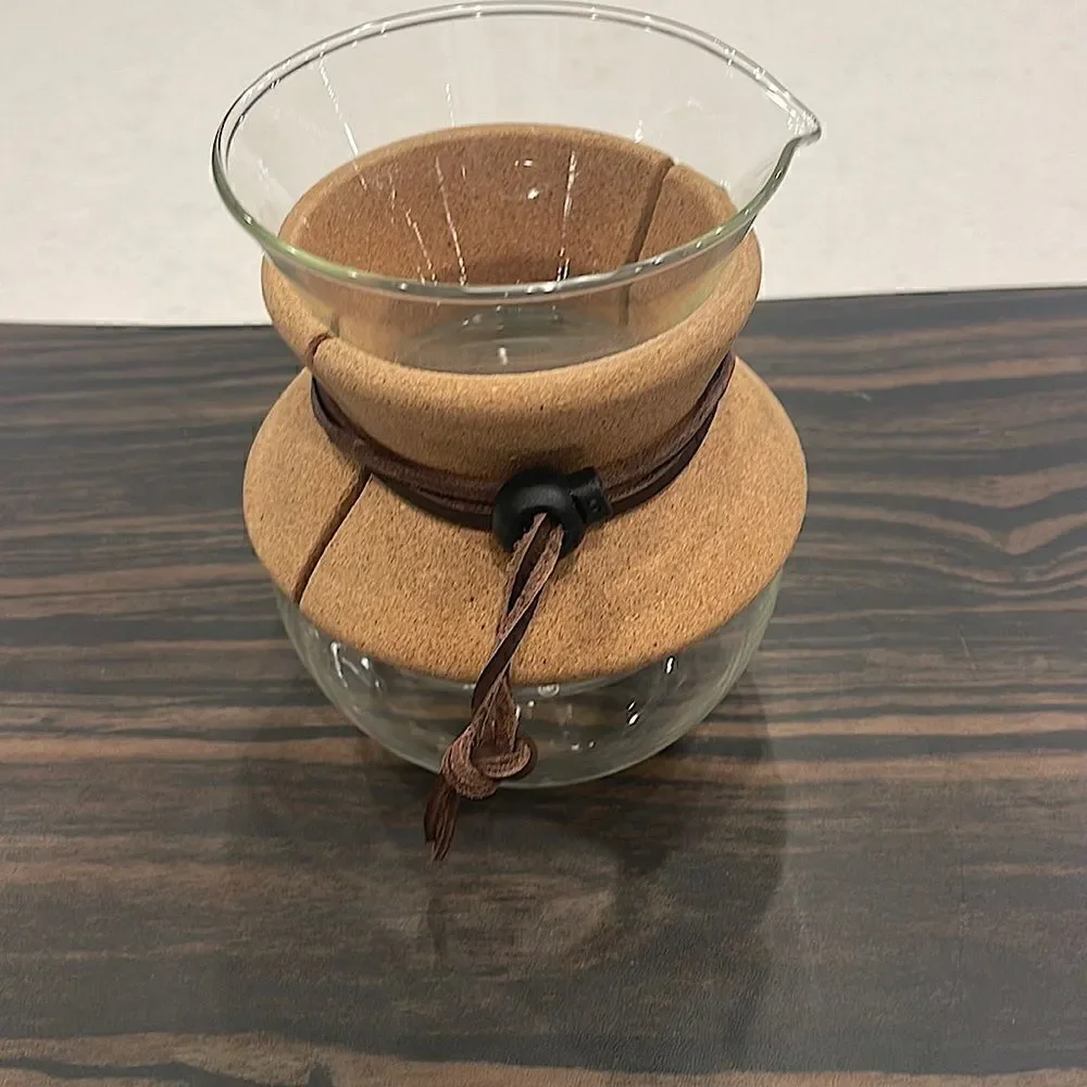 Bodum pour over, 3 cup glass, use paper filters, great for travel, hot coffee.